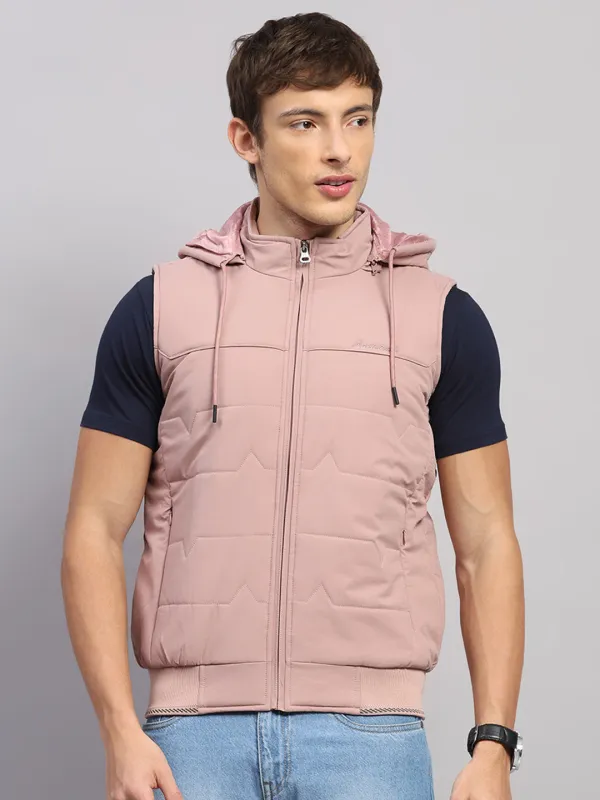 Men Peach Solid Hooded Sleeveless Jacket sold by Monte Carlo