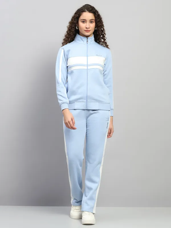 Women Sky Blue Solid Mock Neck Full Sleeve Winter Tracksuit sold by Monte Carlo