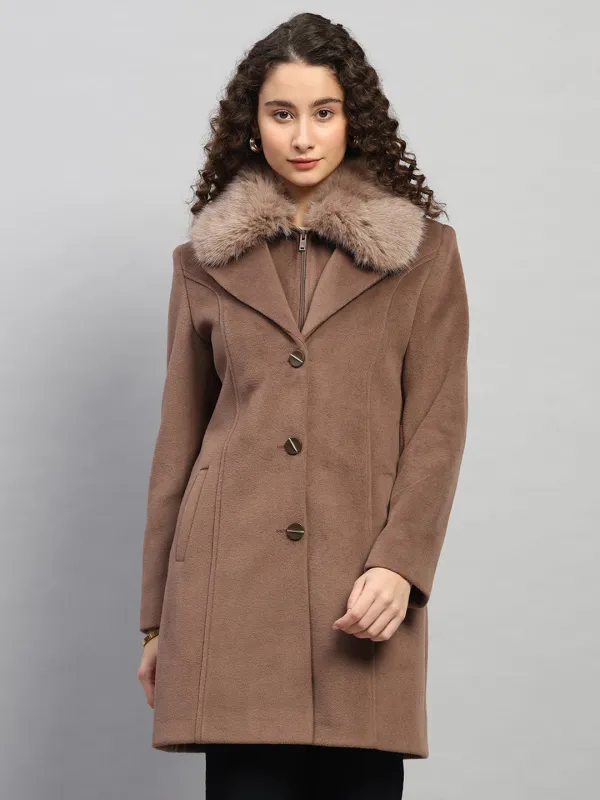 Women Brown Solid Collar Full Sleeve Coat sold by Monte Carlo