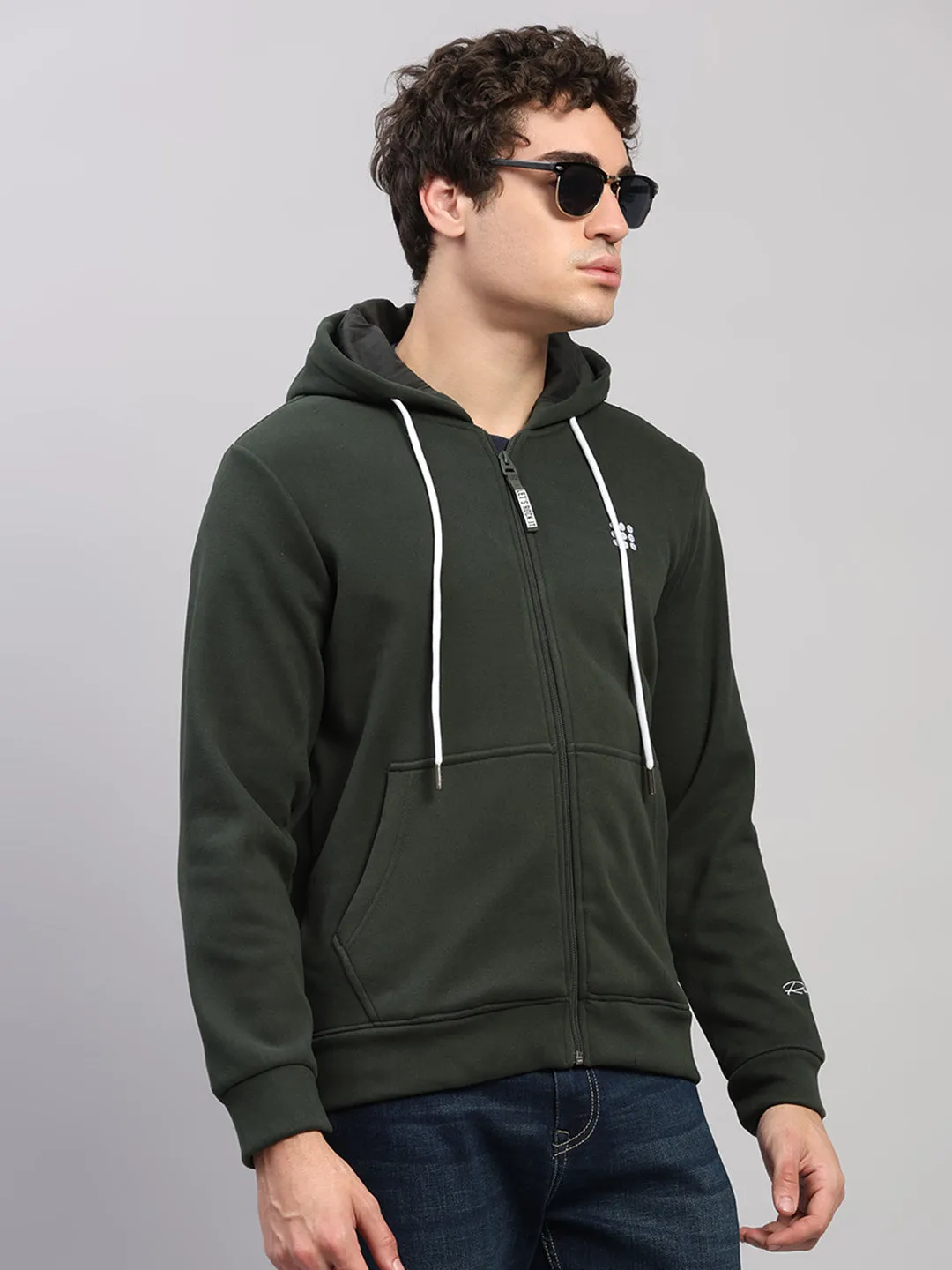 Rock.it Men Olive Solid Hooded Full Sleeve Sweatshirt sold by Monte Carlo product image thumbnail 4