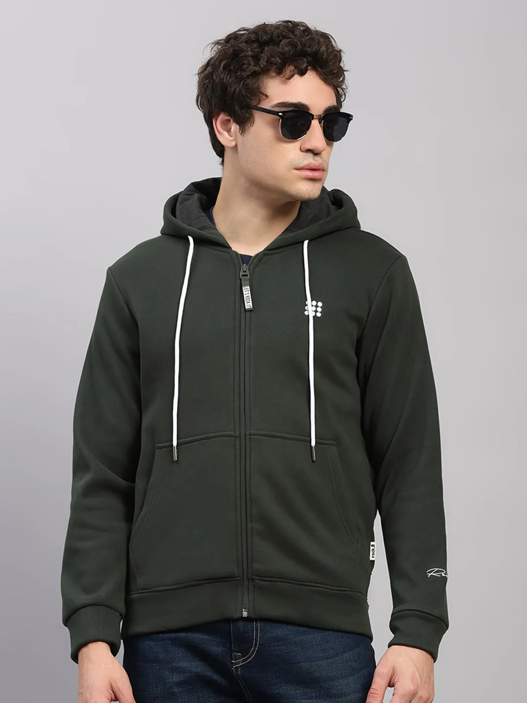 Rock.it Men Olive Solid Hooded Full Sleeve Sweatshirt sold by Monte Carlo