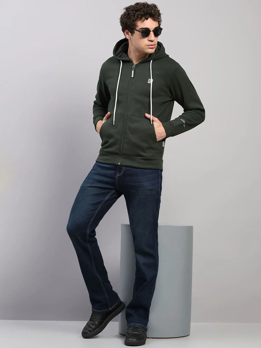 Rock.it Men Olive Solid Hooded Full Sleeve Sweatshirt sold by Monte Carlo product image thumbnail 2