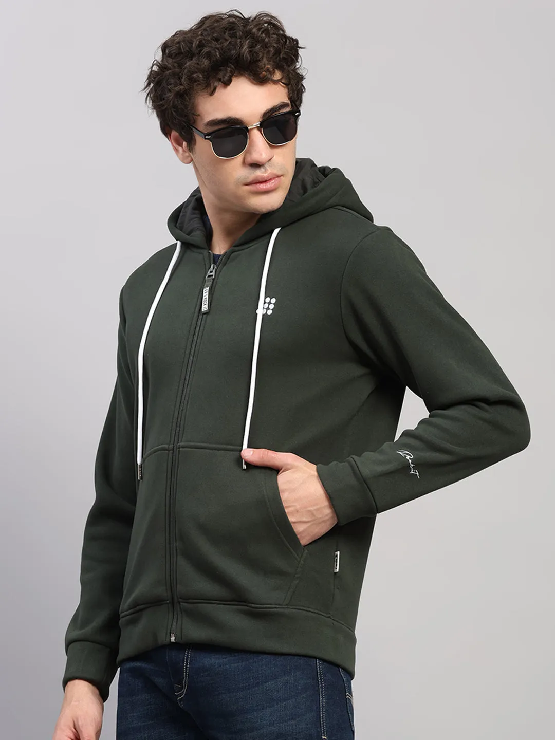 Rock.it Men Olive Solid Hooded Full Sleeve Sweatshirt sold by Monte Carlo product image thumbnail 3