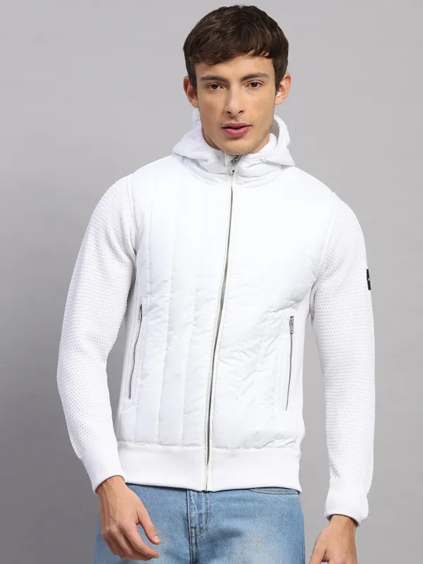 Men White Self Design Round Neck Full Sleeve Pullover sold by Monte Carlo