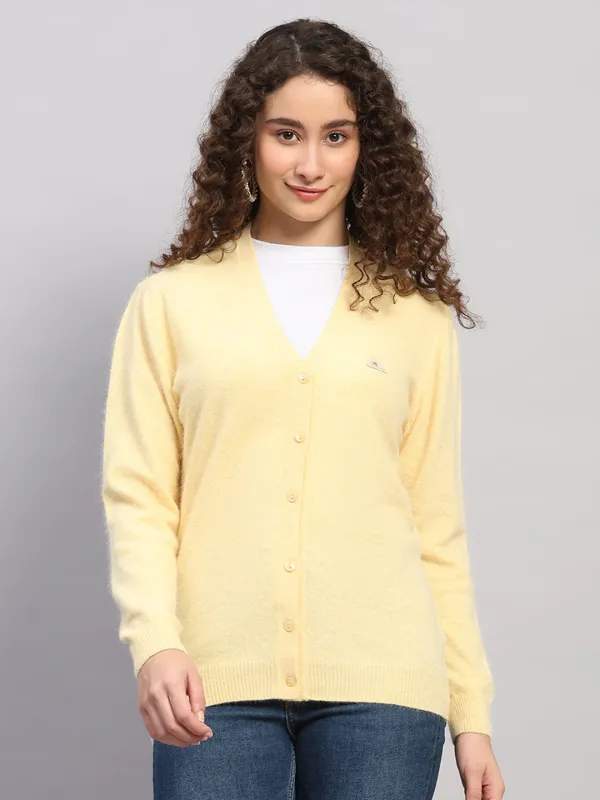 Women Yellow Solid V Neck Full Sleeve Cardigan sold by Monte Carlo