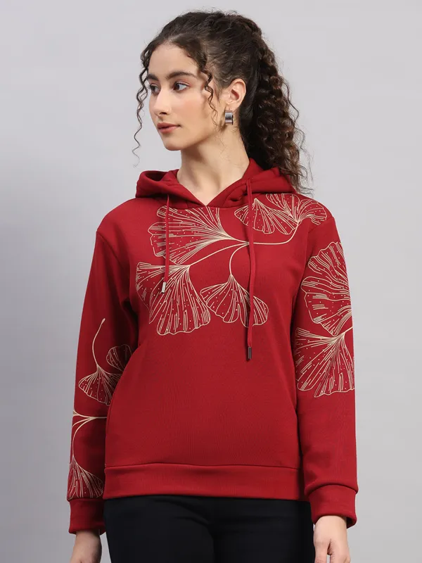 Women Maroon Printed Hooded Full Sleeve Sweatshirt sold by Monte Carlo