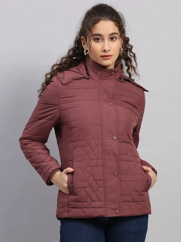 Women Burgundy Printed Hooded Full Sleeve Jacket sold by Monte Carlo