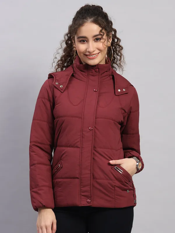 Women Maroon Printed Hooded Full Sleeve Jacket sold by Monte Carlo