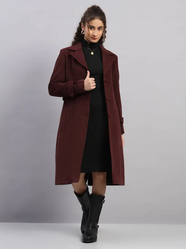 Women Maroon Solid Collar Full Sleeve Coat sold by Monte Carlo