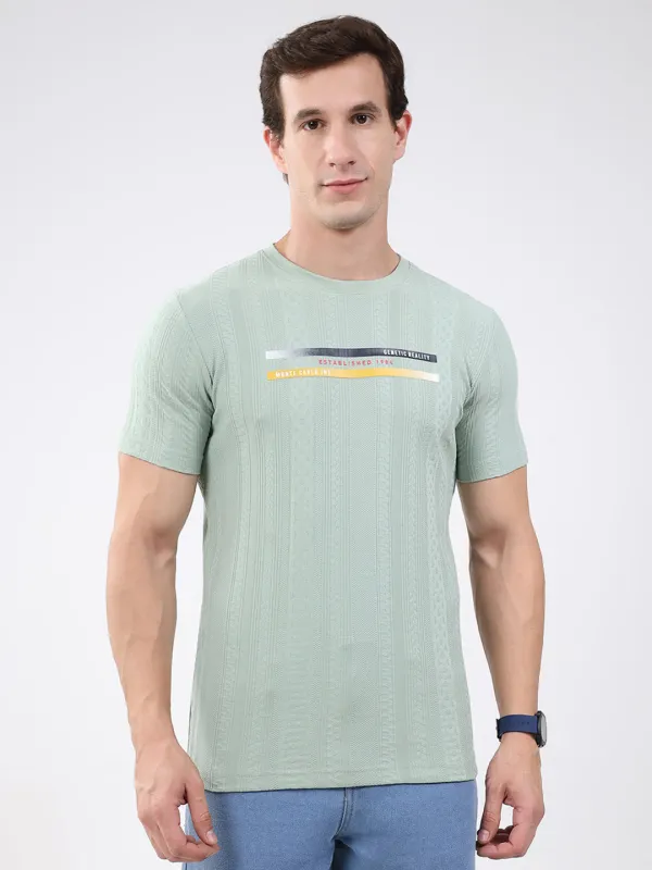Men Green Solid Round Neck Half Sleeve T-Shirt made by Monte Carlo