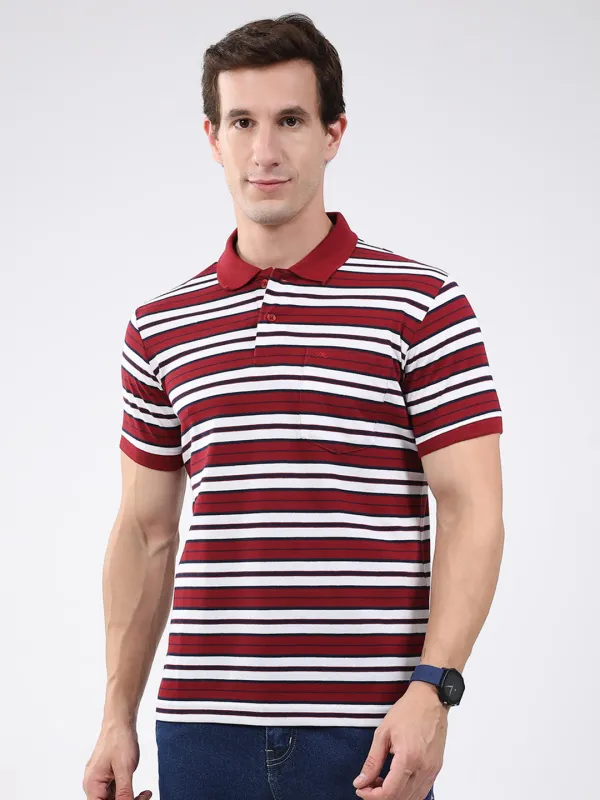 Men Maroon Stripe Collar Half Sleeve T-Shirt made by Monte Carlo