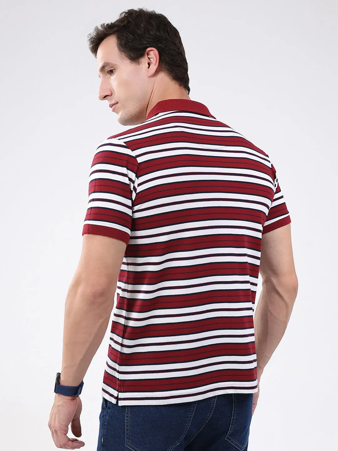 Men Maroon Stripe Collar Half Sleeve T-Shirt sold by Monte Carlo product image thumbnail 5