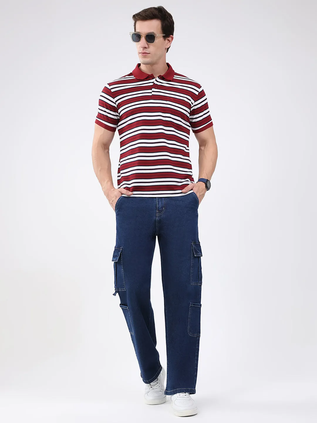 Men Maroon Stripe Collar Half Sleeve T-Shirt sold by Monte Carlo product image thumbnail 2