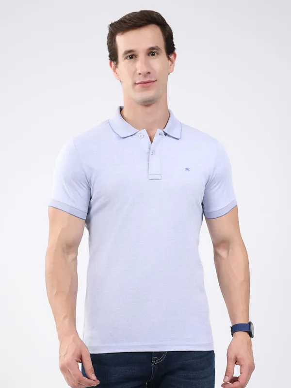 Men Sky Blue Solid Collar Half Sleeve T-Shirt made by Monte Carlo