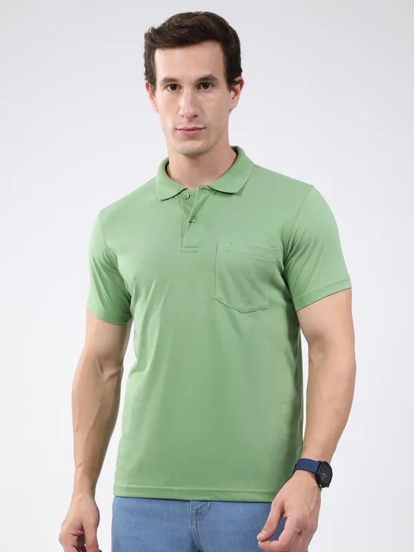 Men Green Solid Collar Half Sleeve T-Shirt made by Monte Carlo