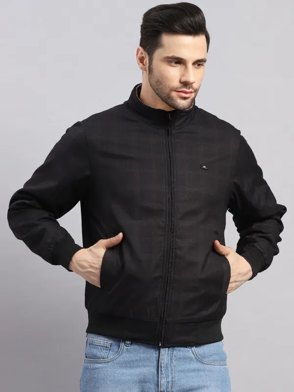 Men Black Solid Collar Full Sleeve Reversible Jacket sold by Monte Carlo