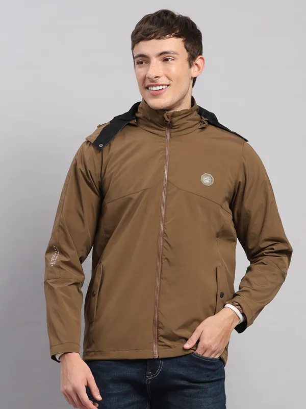 Men Brown Solid Hooded Full Sleeve Jacket sold by Monte Carlo