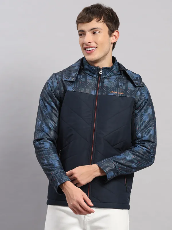 Men Navy Blue Solid Hooded Full Sleeve Jacket sold by Monte Carlo