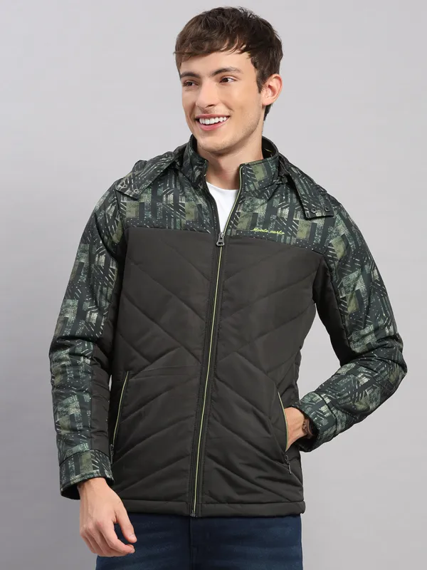 Men Olive Solid Hooded Full Sleeve Jacket sold by Monte Carlo