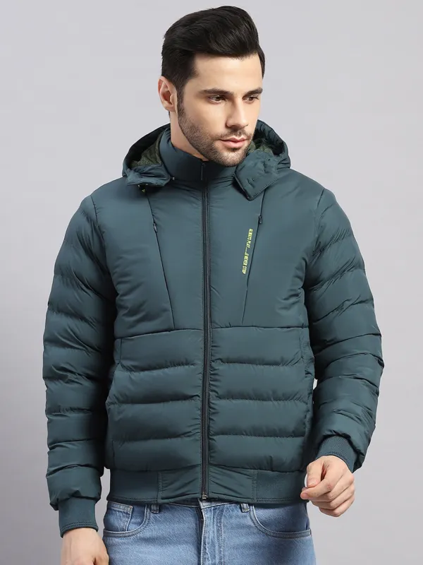 Men Green Solid Hooded Full Sleeve Jacket sold by Monte Carlo