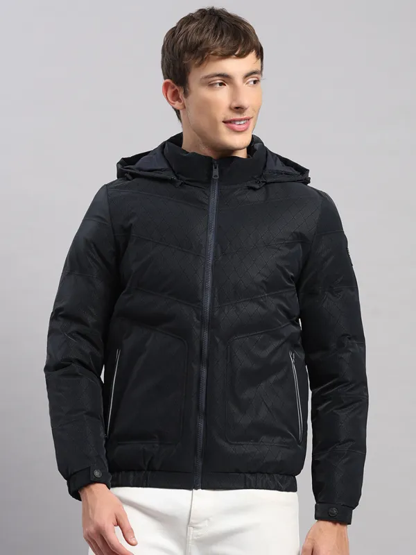Men Navy Blue Solid Hooded Full Sleeve Jacket sold by Monte Carlo