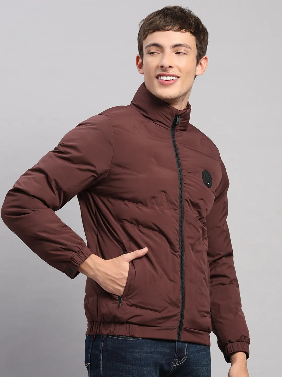 Men Burgundy Solid Stand Collar Full Sleeve Jacket sold by Monte Carlo product image thumbnail 4