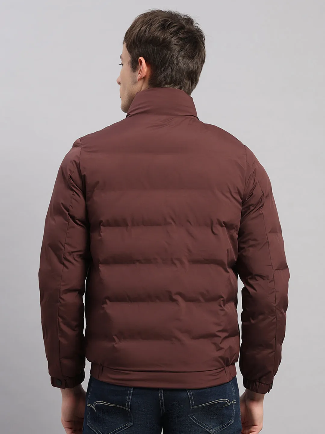 Men Burgundy Solid Stand Collar Full Sleeve Jacket sold by Monte Carlo product image thumbnail 5