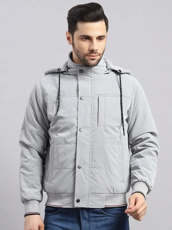 Men Grey Solid Hooded Full Sleeve Jacket sold by Monte Carlo