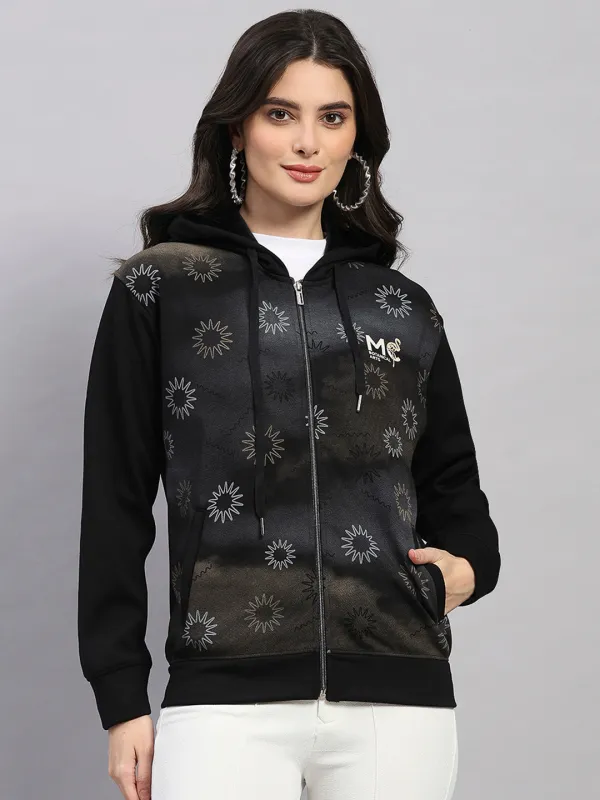 Women Black Printed Hooded Full Sleeve Sweatshirt sold by Monte Carlo
