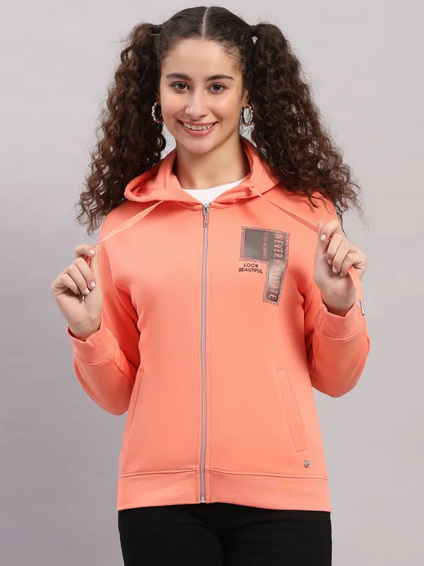 Women Peach Printed Hooded Full Sleeve Sweatshirt sold by Monte Carlo