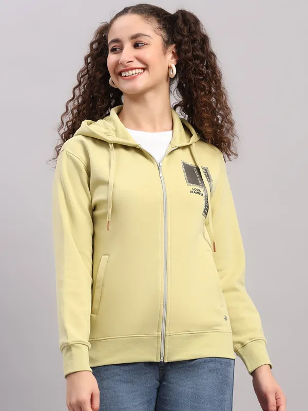 Women Green Printed Hooded Full Sleeve Sweatshirt sold by Monte Carlo