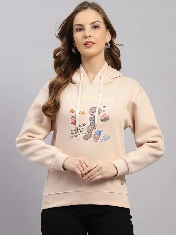 Women Beige Printed Hooded Full Sleeve Sweatshirt sold by Monte Carlo
