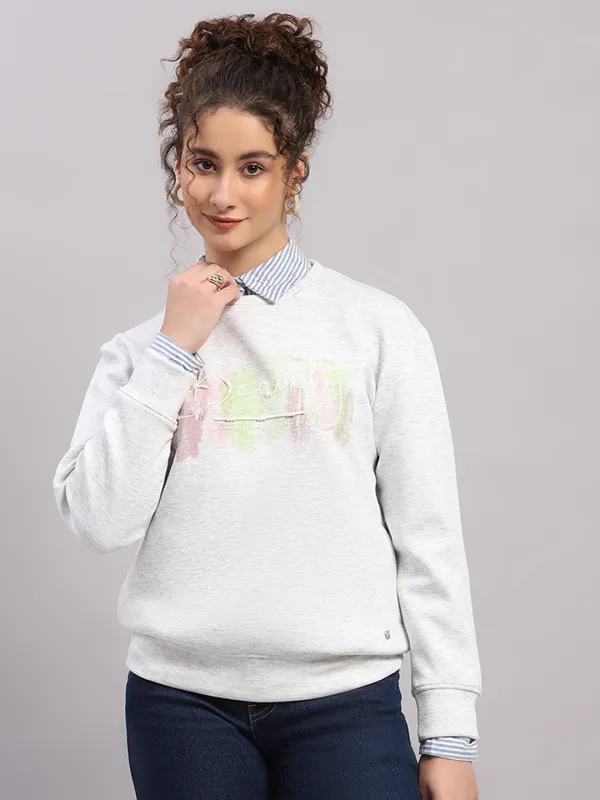 Women Off White Printed Round Neck Full Sleeve Sweatshirt sold by Monte Carlo