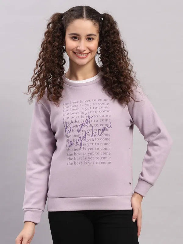 Women Purple Printed Round Neck Full Sleeve Sweatshirt sold by Monte Carlo