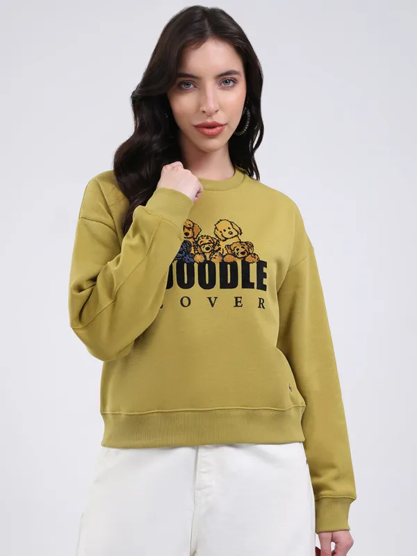 Women Green Printed Round Neck Full Sleeve Sweatshirt sold by Monte Carlo