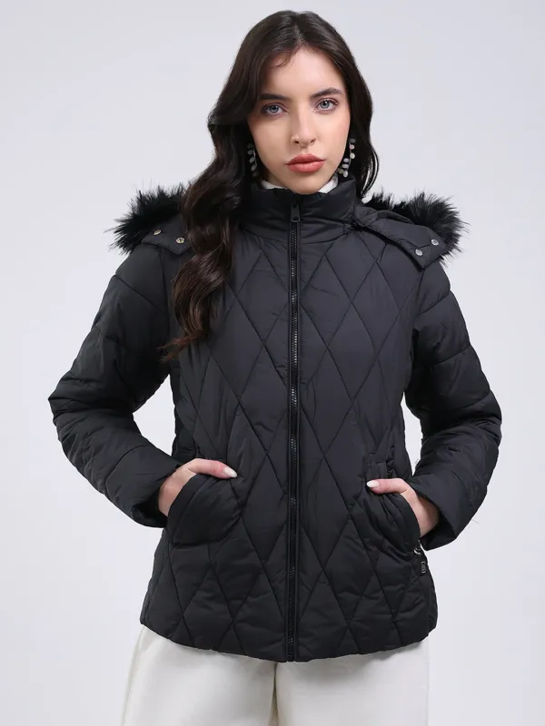 Women Black Solid Hooded USB Intelligent Heating Jacket sold by Monte Carlo