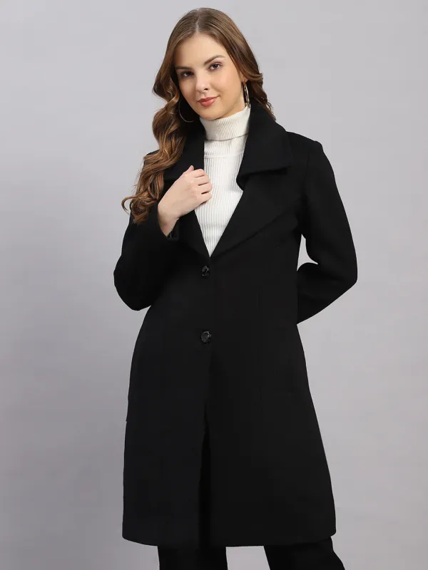 Women Black Solid Collar Full Sleeve Coat sold by Monte Carlo