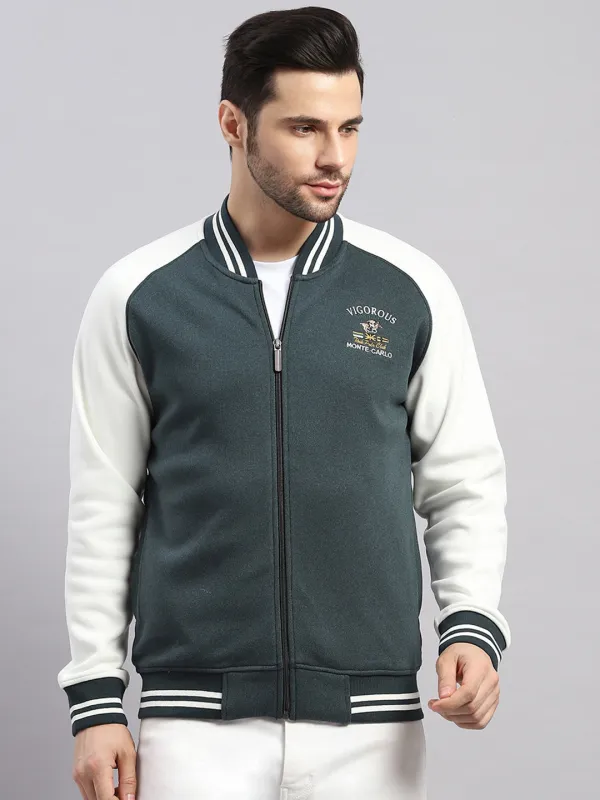 Men Green Self Design Collar Full Sleeve Sweatshirt Varsity Collection sold by Monte Carlo