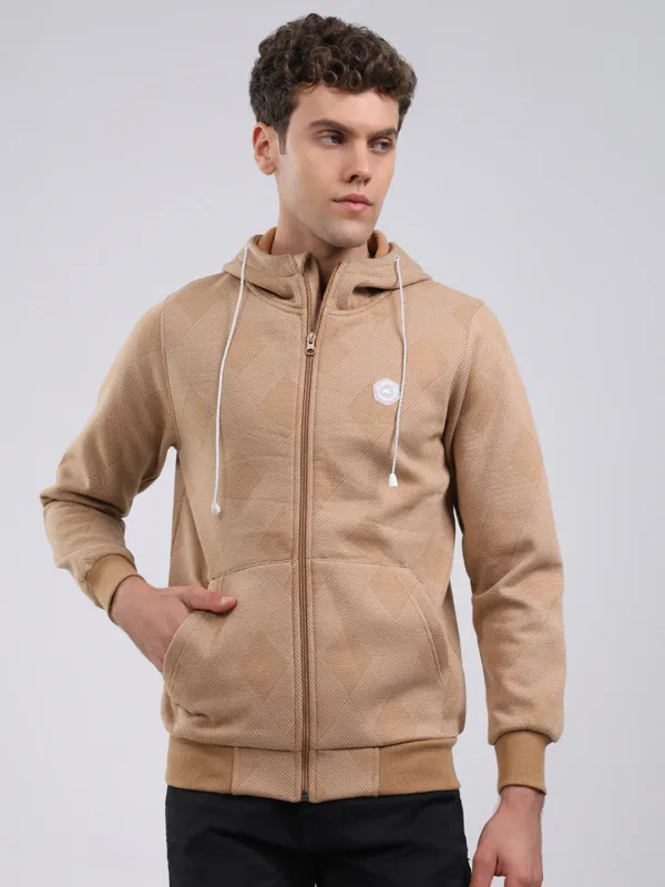 Men Tan Solid Hooded Full Sleeve Sweatshirt sold by Monte Carlo
