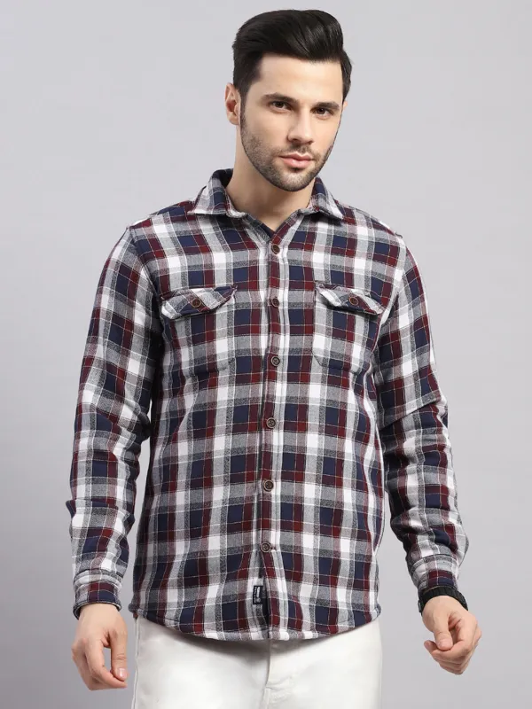 Men Red Check Collar Full Sleeve Shirt sold by Monte Carlo