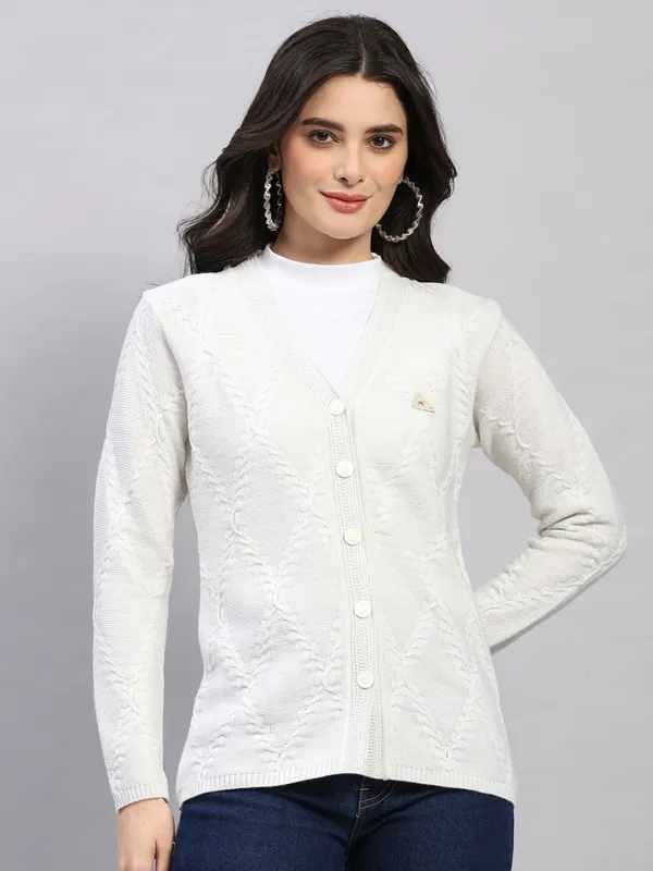 Women White Printed V Neck Full Sleeve Cardigan sold by Monte Carlo