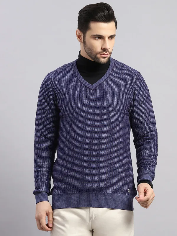 Luxuria Men Blue Printed V Neck Full Sleeve Pullover sold by Monte Carlo