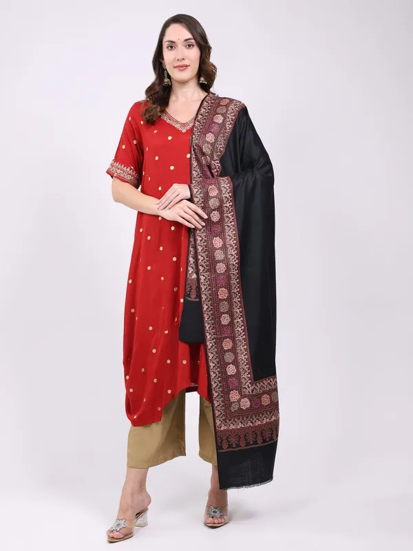 Women Black Printed Wool Blend Shawl sold by Monte Carlo