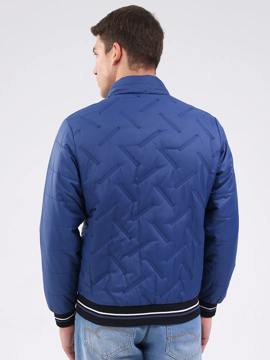 Men Blue Solid Mock Neck Full Sleeve Jacket sold by Monte Carlo product image thumbnail 5