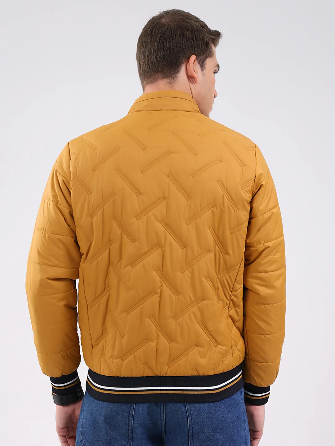 Men Mustard Solid Mock Neck Full Sleeve Jacket sold by Monte Carlo product image thumbnail 5