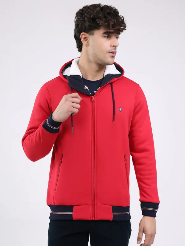 Men Red Solid Hooded Full Sleeve Sweatshirt sold by Monte Carlo
