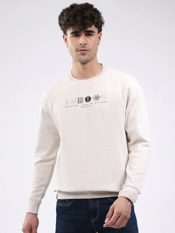 Men Cream Solid Round Neck Full Sleeve Winter T-Shirt sold by Monte Carlo