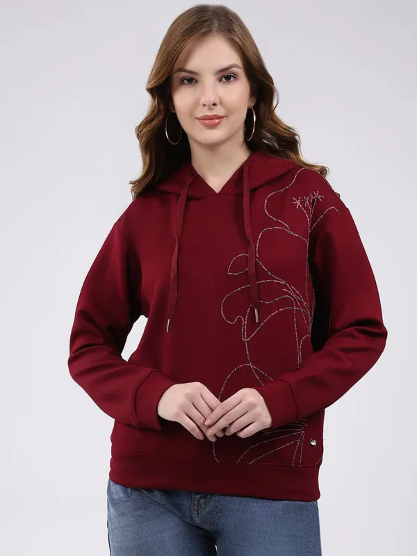 Women Maroon Printed Hooded Full Sleeve Winter Top sold by Monte Carlo