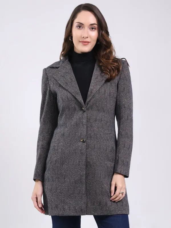 Women Black Self Design Notch Lapel Collar Full Sleeve Coat sold by Monte Carlo