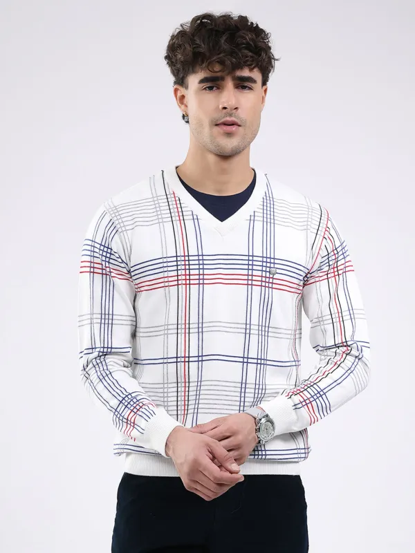 Men White Solid V Neck Full Sleeve Pullover sold by Monte Carlo